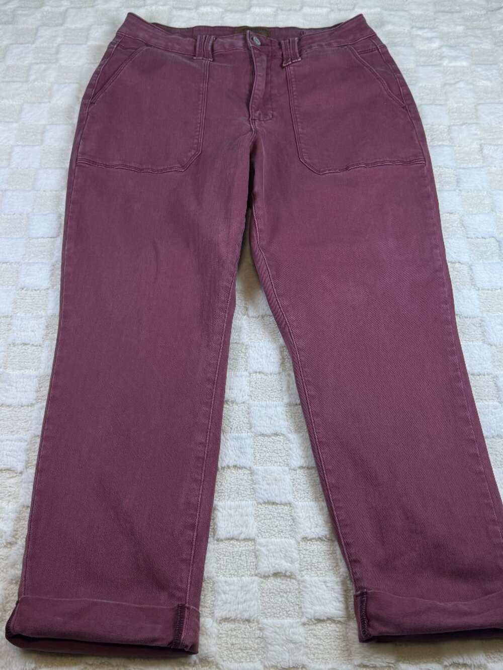 Judy Blue 14W Garment Dyed Cargo Pants Plum Burgundy High Rise Crop Straight Leg
